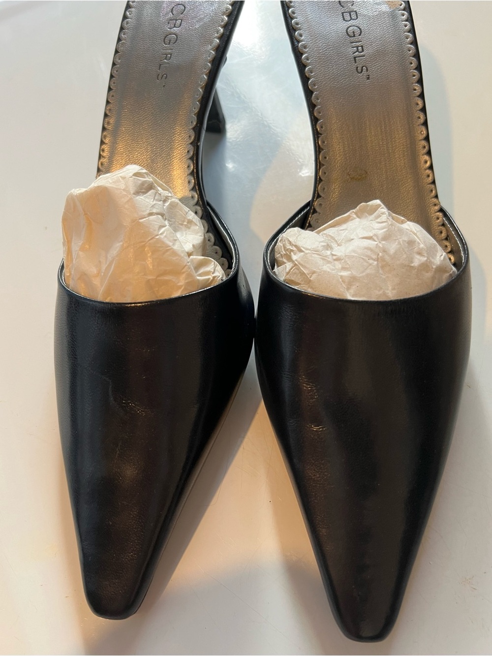 BCBGirls Black Pointed Leather Slide Mules